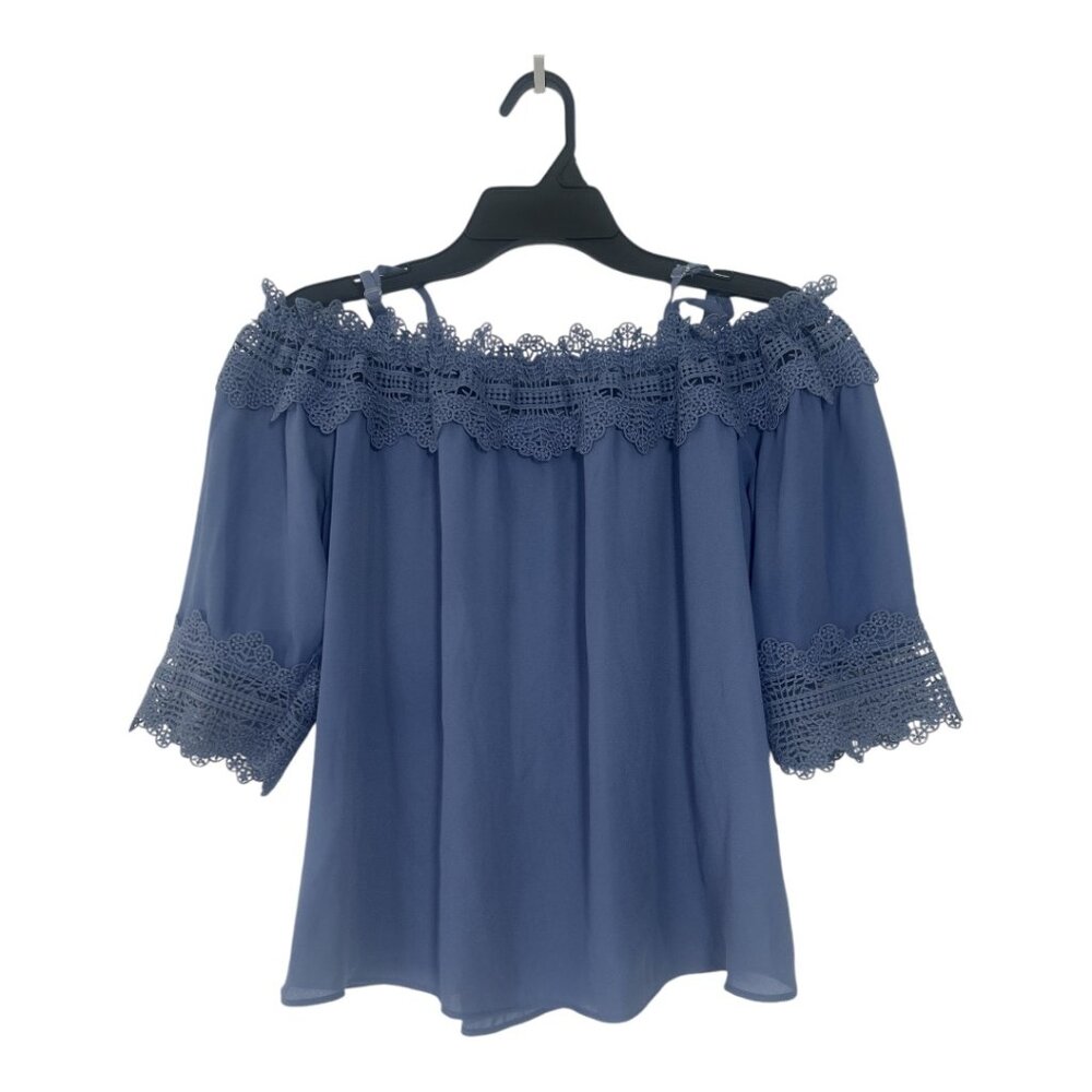 Women's Crochet Lace Trim Off Shoulder 3/4 Sleeve Blouse Tops